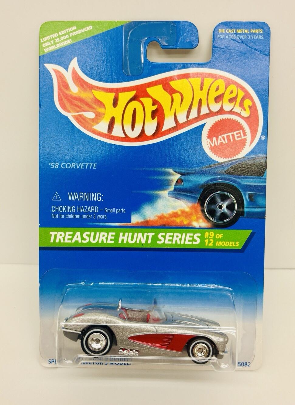 Hot Wheels '58 Corvette Silver 1996 Treasure Hunt Series #9 of 12 w/ Protector